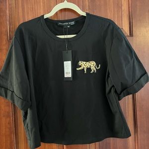 Veronica Beard T Shirt with Leopard Sequin Patch | Size Large